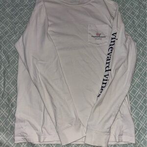 Vineyard Vines White Long Sleeve Pocket Tee with Navy Logo